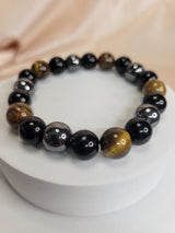 Obsidian and Tiger Eye Hematite Bracelet, Handmade Unisex ,Spiritual Defense