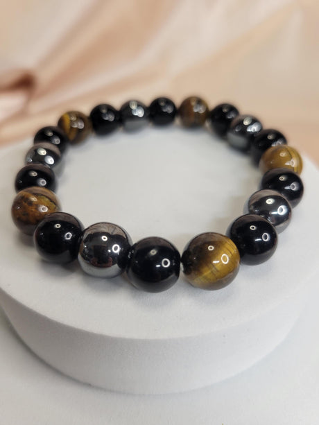 Obsidian and Tiger Eye Hematite Bracelet, Handmade Unisex ,Spiritual Defense