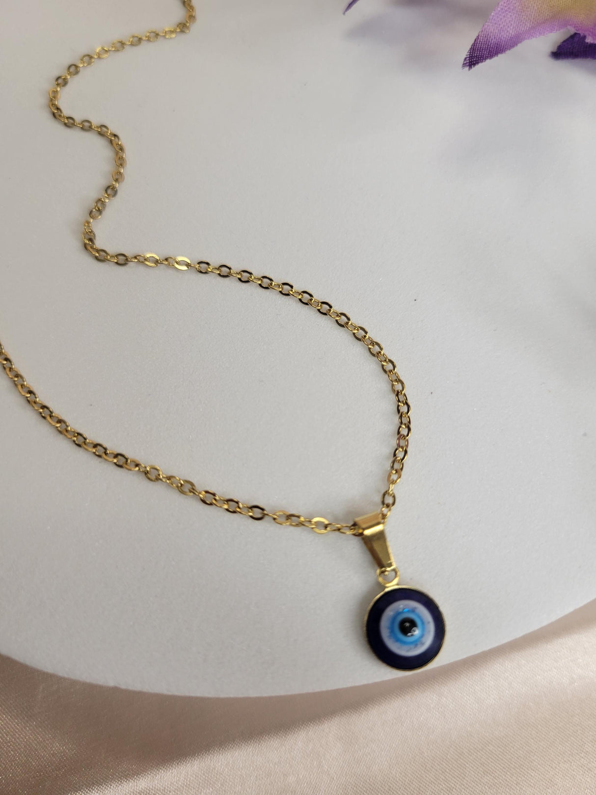 Evil Eye Necklace, Gold Tone Stainless Steel, Amulet for Protection, Unisex Jewelry, Confidence & Safety