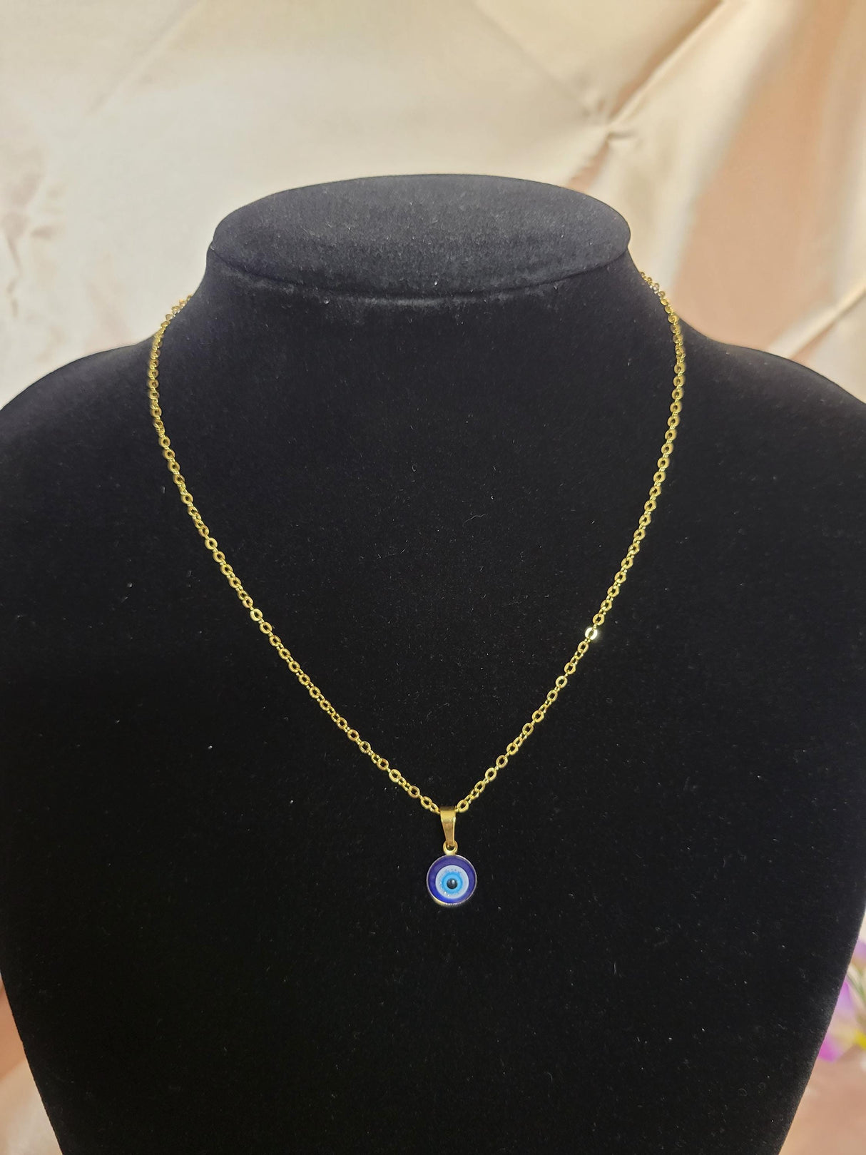 Evil Eye Necklace, Gold Tone Stainless Steel, Amulet for Protection, Unisex Jewelry, Confidence & Safety