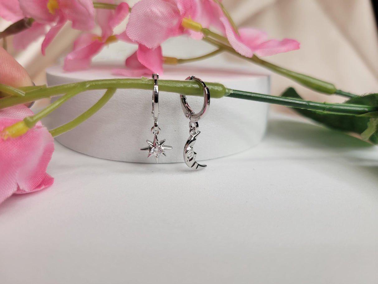 Star and Moon Earrings - Handcrafted Mismatched Drop Earrings – Trendy Jewelry Gift