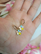 Pastel Enamel Daisy Flower Hoop Earrings – Gold Huggie Floral Dangle Boho Jewelry