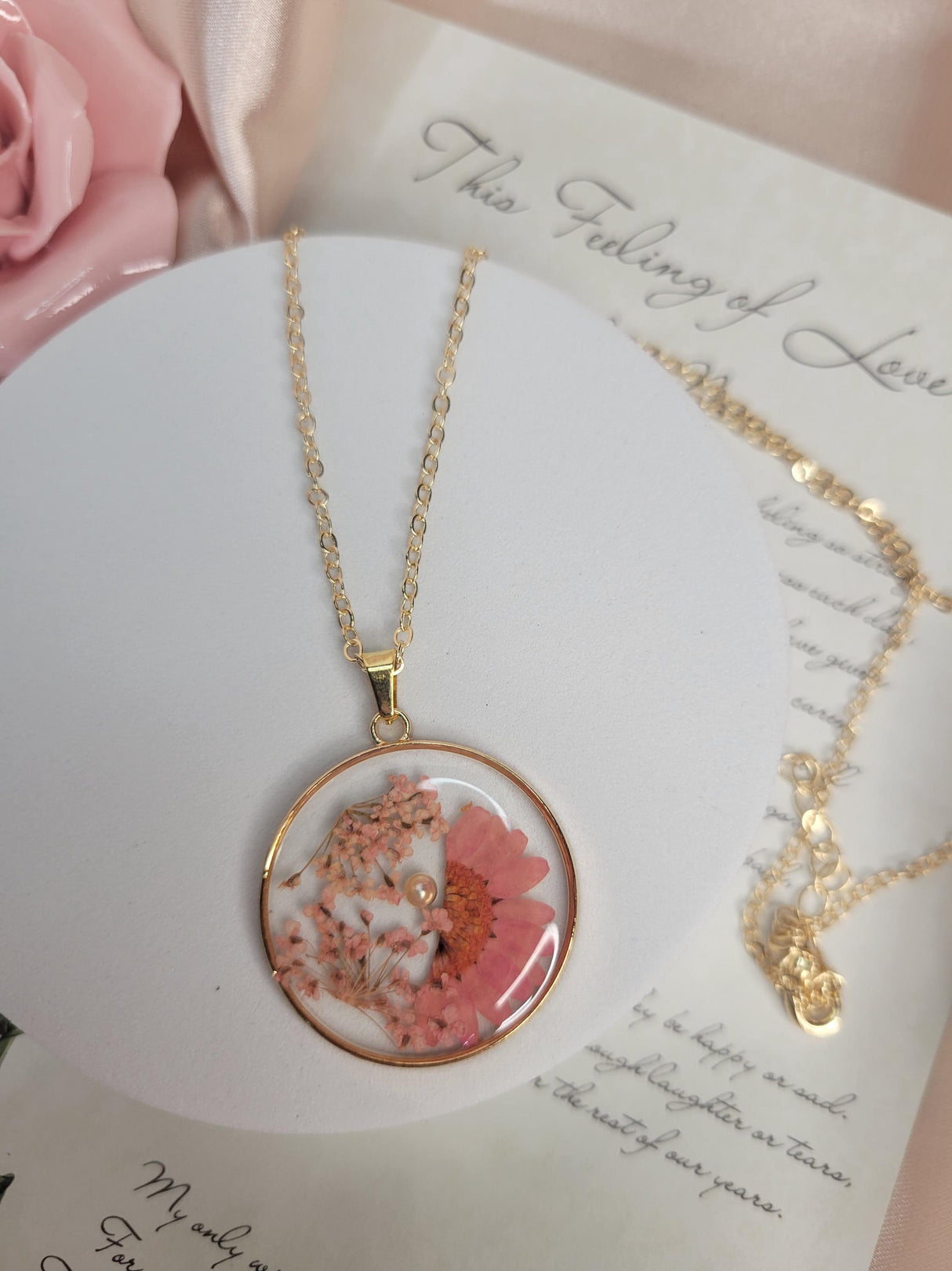 Flower Resin Necklace, Handmade Unisex Pendant, Unique Nature Gift, For Birthdays & Occasions