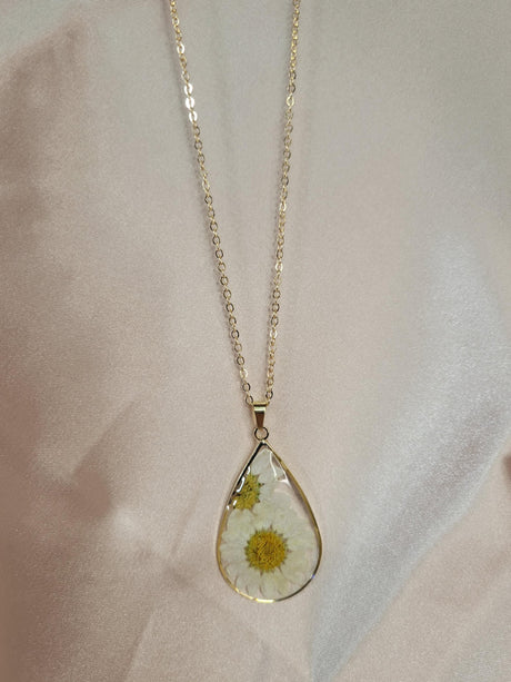 White Flower Resin Necklace, Pendant Jewelry, Nature Inspired Gift, Boho Gift for Her