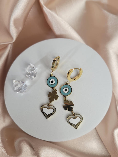 Lucky Heart Evil Eye Earrings – 14k Gold Plated Stainless Steel, Spiritual Jewelry