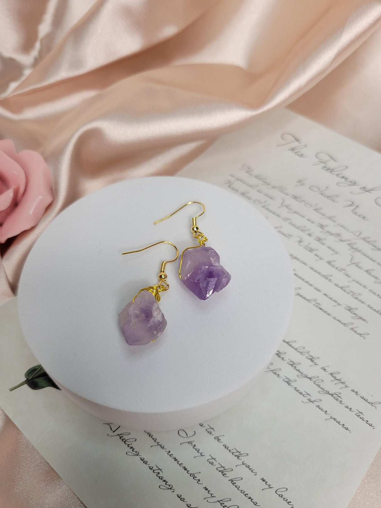 Amethyst Raw Earring, Handcrafted Crystal Earrings, Meditation Jewelry, Unique Gift for Women, Spiritual Accessory