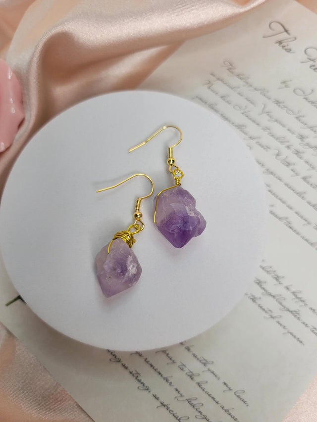 Amethyst Raw Earring, Handcrafted Crystal Earrings, Meditation Jewelry, Unique Gift for Women, Spiritual Accessory