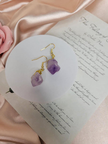 Amethyst Raw Earring, Handcrafted Crystal Earrings, Meditation Jewelry, Unique Gift for Women, Spiritual Accessory