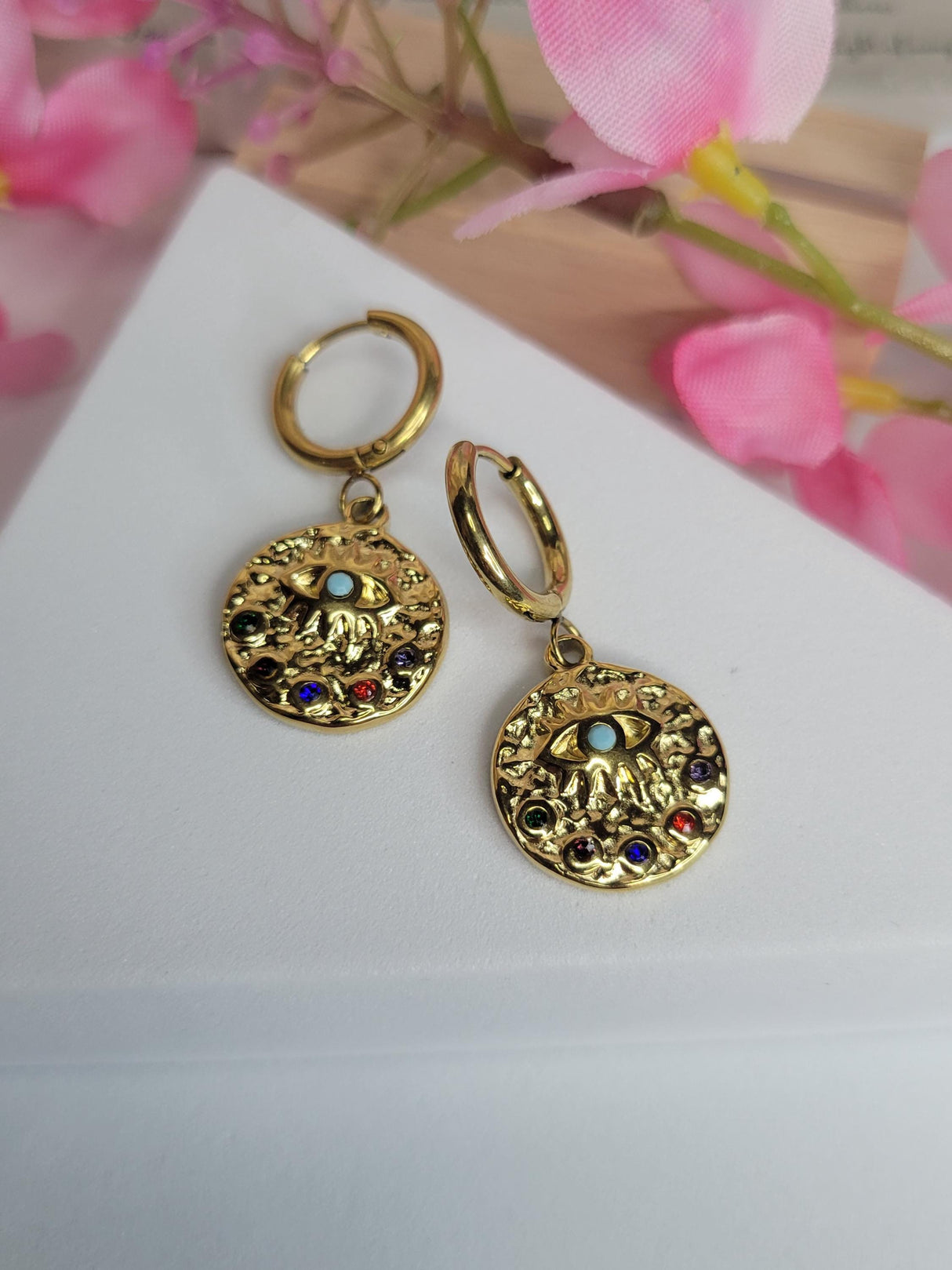 Rainbow Evil Eye Hoops-Stylish Safeguard Earrings for Protection- Spiritual Defense