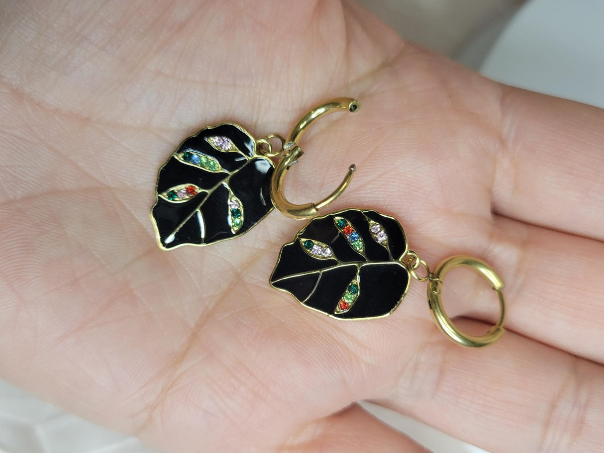 Midnight Leaf Hoops - Handmade Leaf-Shaped Earrings for Boho Style - Nature Lovers & Gift for Her