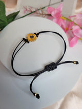 Sunflower Aura Protection Bracelet, Adjustable Black Cord Jewelry for Positive & Spiritual Balance