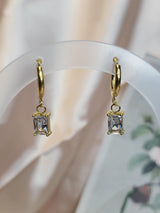 Modern Mystic Hoops - Gold Tone Earrings with Rectangular White & Green Stones, Boho Chic Jewelry
