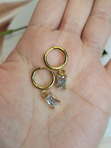 Modern Mystic Hoops - Gold Tone Earrings with Rectangular White & Green Stones, Boho Chic Jewelry