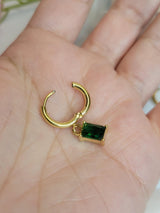Modern Mystic Hoops - Gold Tone Earrings with Rectangular White & Green Stones, Boho Chic Jewelry