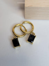 Modern Mystic Hoops - Gold Tone Earrings with Rectangular White & Green Stones, Boho Chic Jewelry