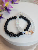 Handmade Set Black & White Beaded Jewelry for Him and Her-Couple Bracelet Set-Handmade Bracelets for Lovers