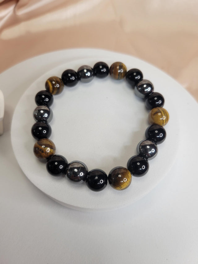 Obsidian and Tiger Eye Hematite Bracelet, Handmade Unisex ,Spiritual Defense