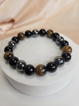 Obsidian and Tiger Eye Hematite Bracelet, Handmade Unisex ,Spiritual Defense