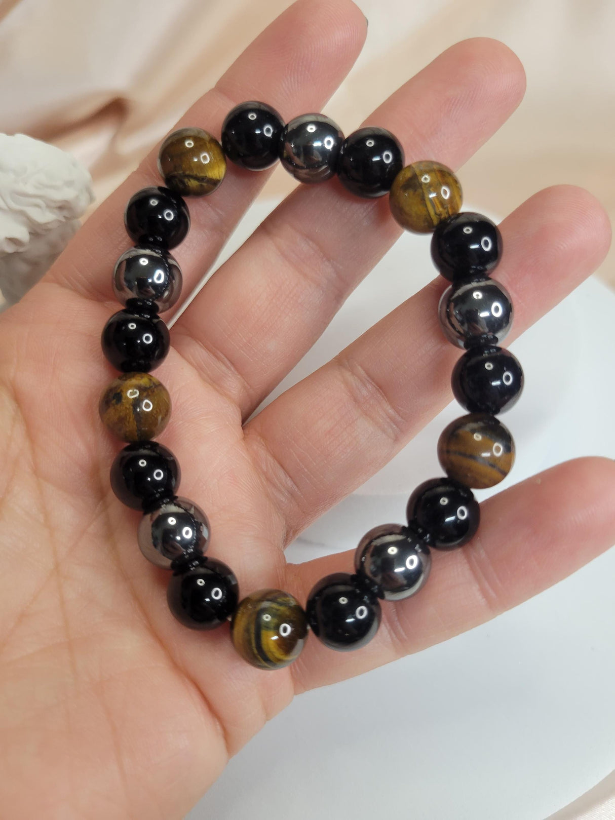 Obsidian and Tiger Eye Hematite Bracelet, Handmade Unisex ,Spiritual Defense