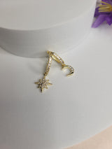 Mismatched Star and Moon Earrings - Handmade Copper Zircon Dangle Jewelry, Boho Celestial Gift for Birthday