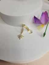 Mismatched Star and Moon Earrings - Handmade Copper Zircon Dangle Jewelry, Boho Celestial Gift for Birthday