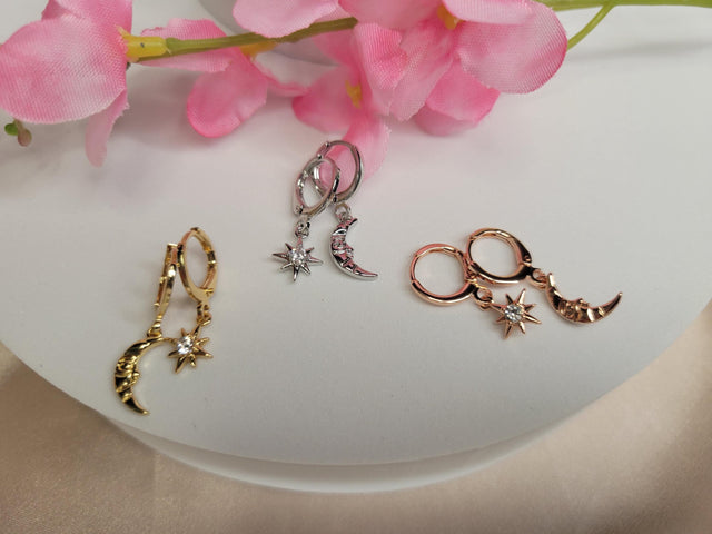 Star and Moon Earrings - Handcrafted Mismatched Drop Earrings – Trendy Jewelry Gift