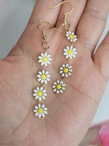 White Daisy Flower Earrings Gold Plated Boho Style Floral Jewelry for Women Bridesmaid Gift