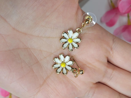 Daysi White Flower Drop Earrings in Simple Design, Casual or Formal Wear