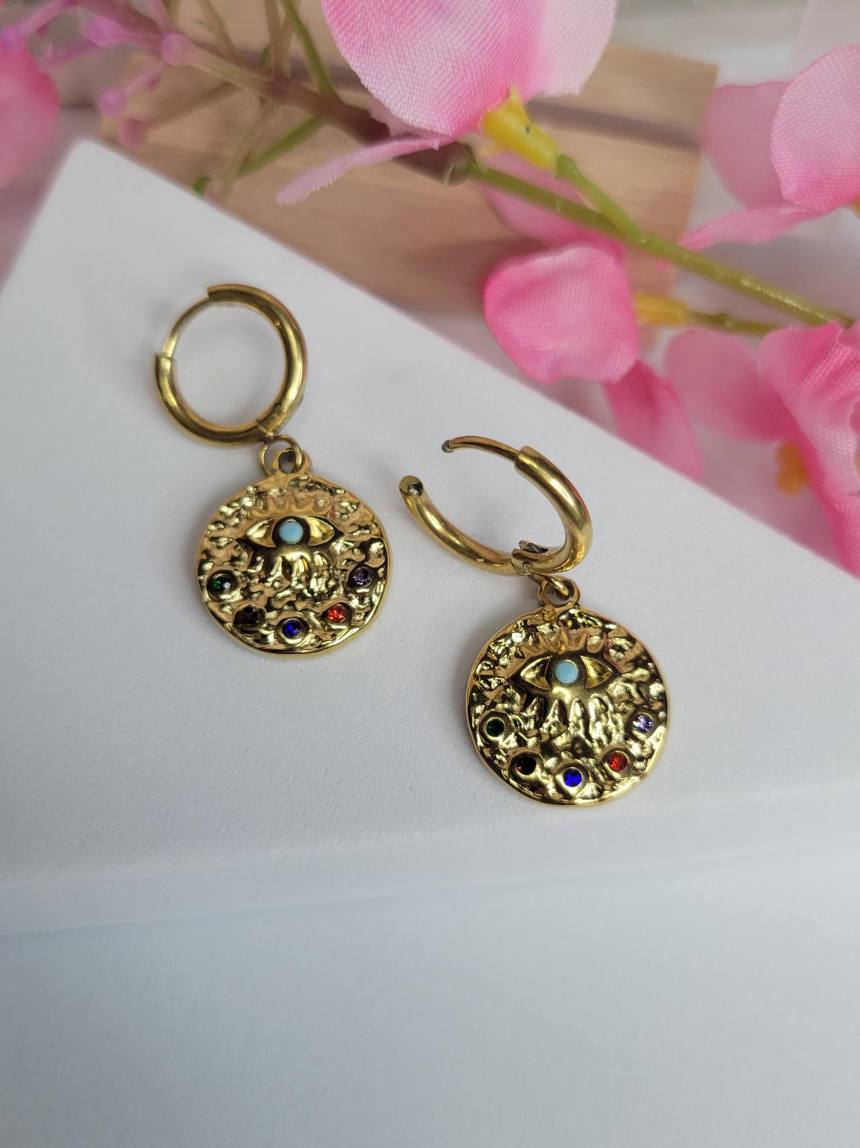 Rainbow Evil Eye Hoops-Stylish Safeguard Earrings for Protection- Spiritual Defense