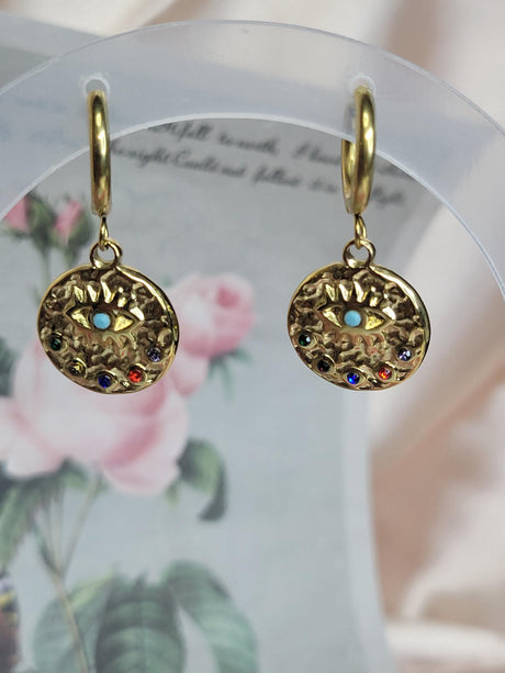 Rainbow Evil Eye Hoops-Stylish Safeguard Earrings for Protection- Spiritual Defense