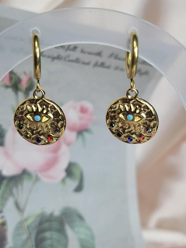 Rainbow Evil Eye Hoops-Stylish Safeguard Earrings for Protection- Spiritual Defense