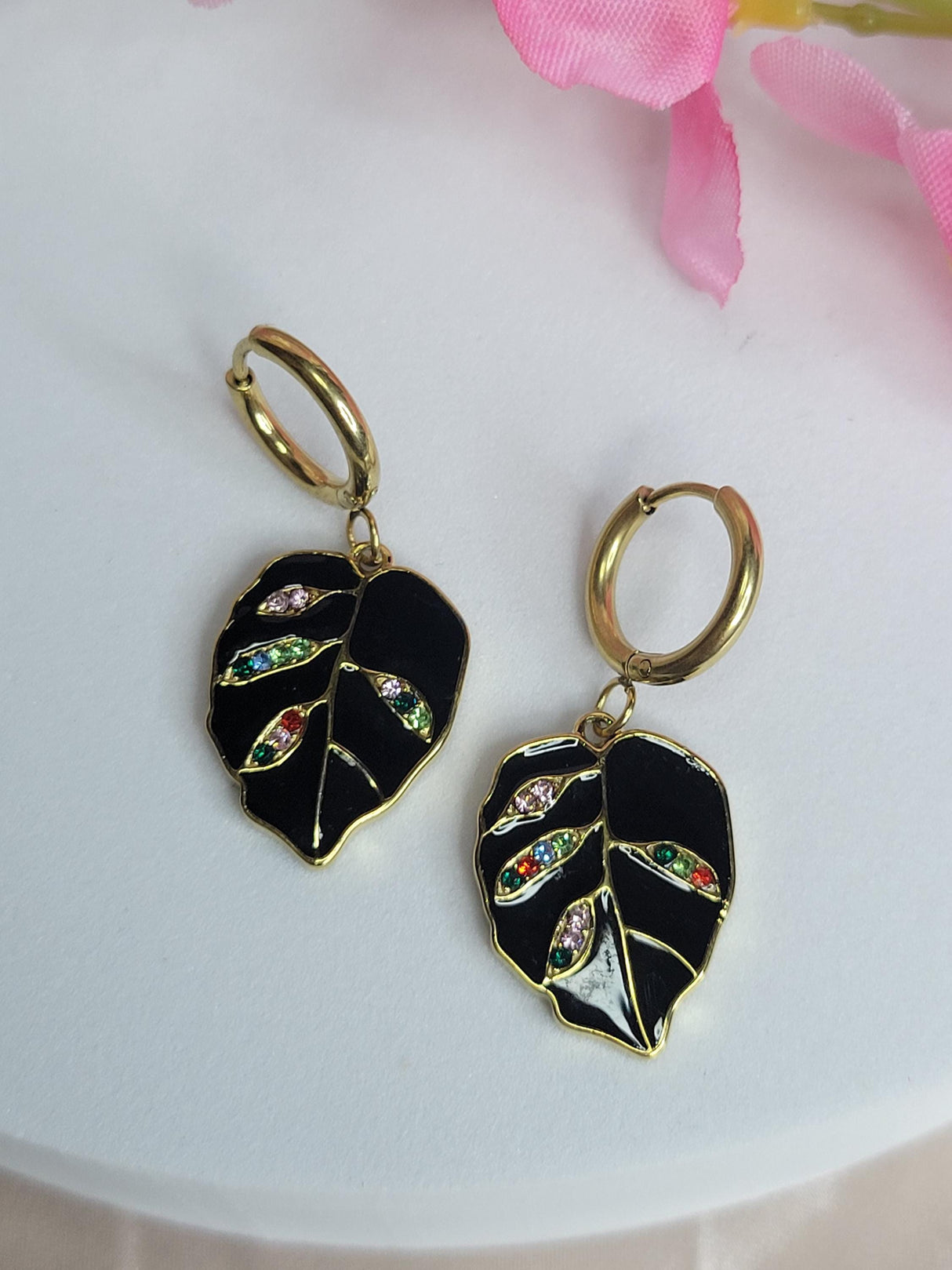 Midnight Leaf Hoops - Handmade Leaf-Shaped Earrings for Boho Style - Nature Lovers & Gift for Her