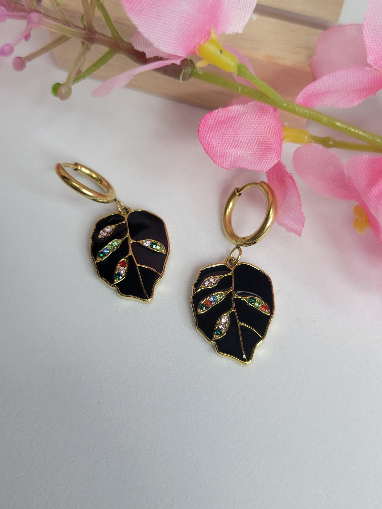 Midnight Leaf Hoops - Handmade Leaf-Shaped Earrings for Boho Style - Nature Lovers & Gift for Her