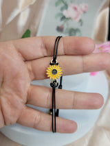Sunflower Aura Protection Bracelet, Adjustable Black Cord Jewelry for Positive & Spiritual Balance