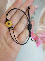 Sunflower Aura Protection Bracelet, Adjustable Black Cord Jewelry for Positive & Spiritual Balance