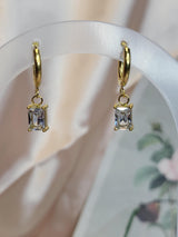 Modern Mystic Hoops - Gold Tone Earrings with Rectangular White & Green Stones, Boho Chic Jewelry