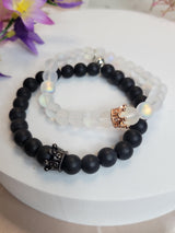 Handmade Set Black & White Beaded Jewelry for Him and Her-Couple Bracelet Set-Handmade Bracelets for Lovers