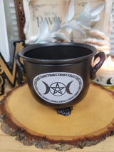 Triple Moon Pentagram Cauldron Burner Black Metal Cauldron Altar Burner