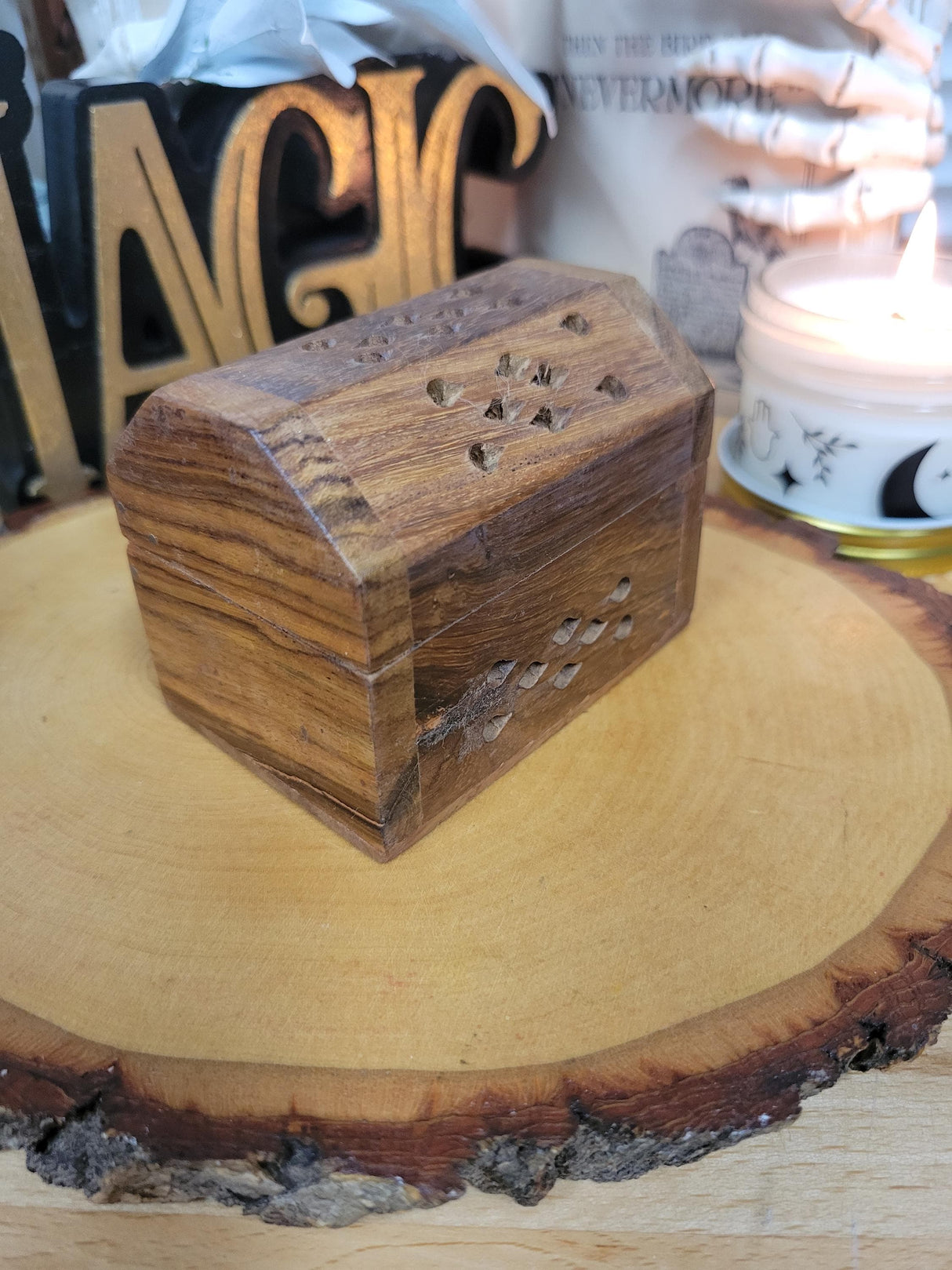 Small Wood Incense Cone Burner Handmade Home Decor Meditation and Gift for Aromatherapy Lovers