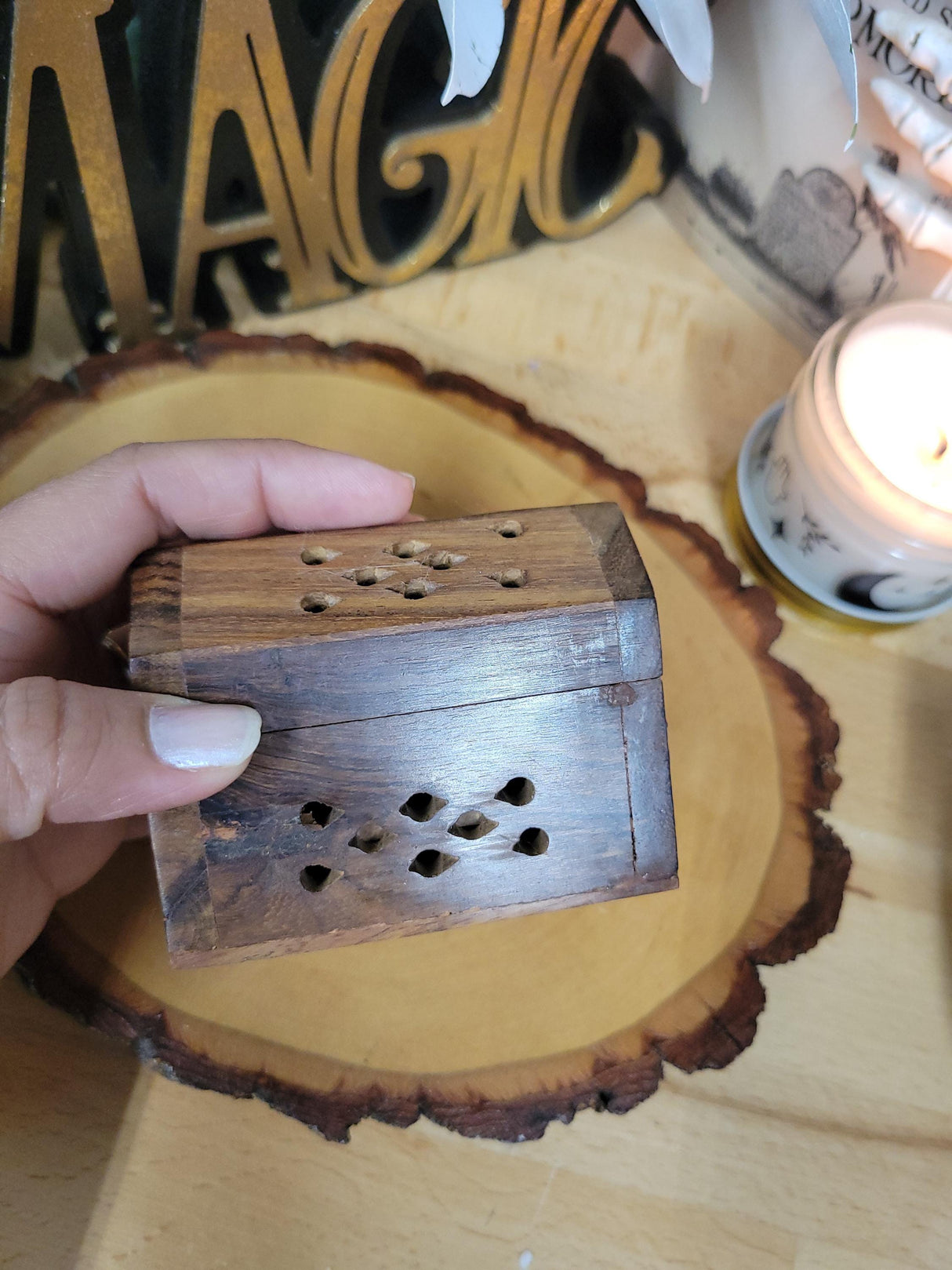Small Wood Incense Cone Burner Handmade Home Decor Meditation and Gift for Aromatherapy Lovers