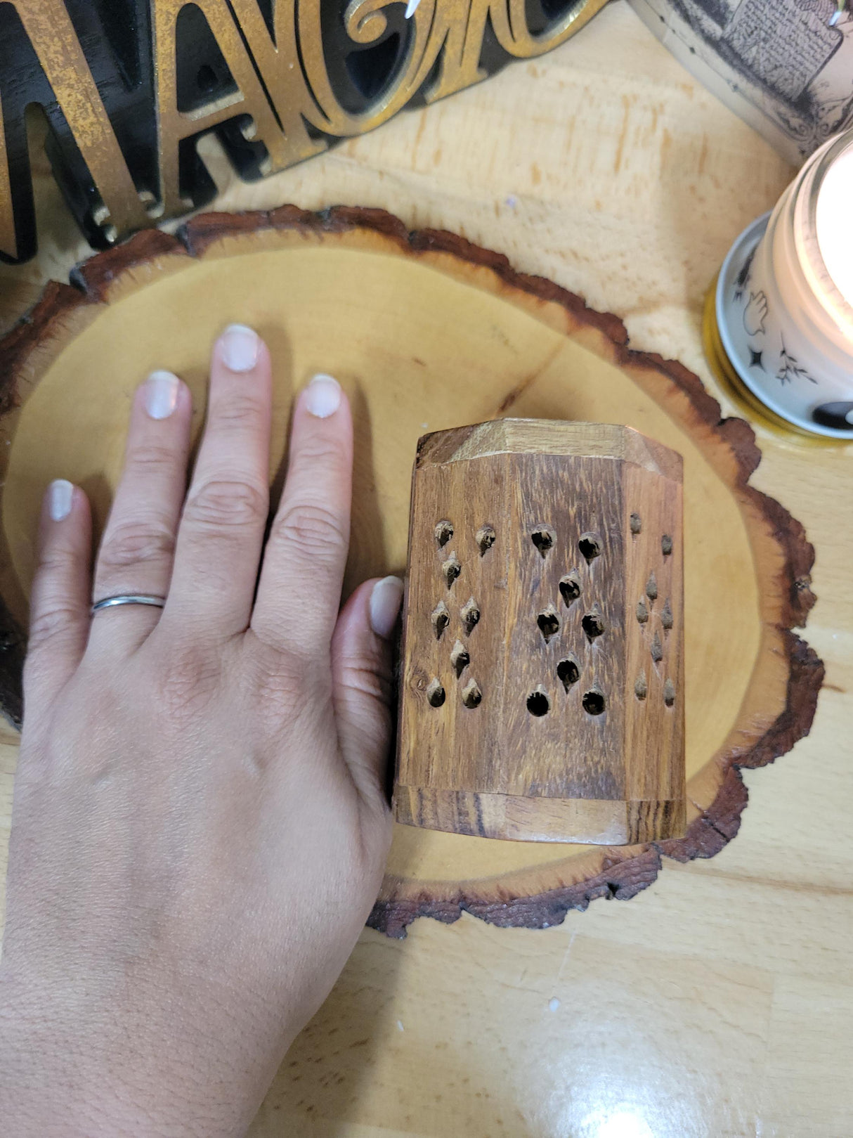 Small Wood Incense Cone Burner Handmade Home Decor Meditation and Gift for Aromatherapy Lovers