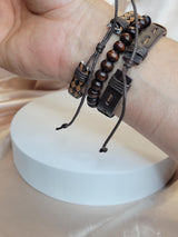 Boho Brown Leather Bracelet Stack – Adjustable Unisex Wristband Set