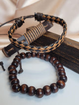 Boho Brown Leather Bracelet Stack – Adjustable Unisex Wristband Set