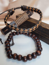 Boho Brown Leather Bracelet Stack – Adjustable Unisex Wristband Set