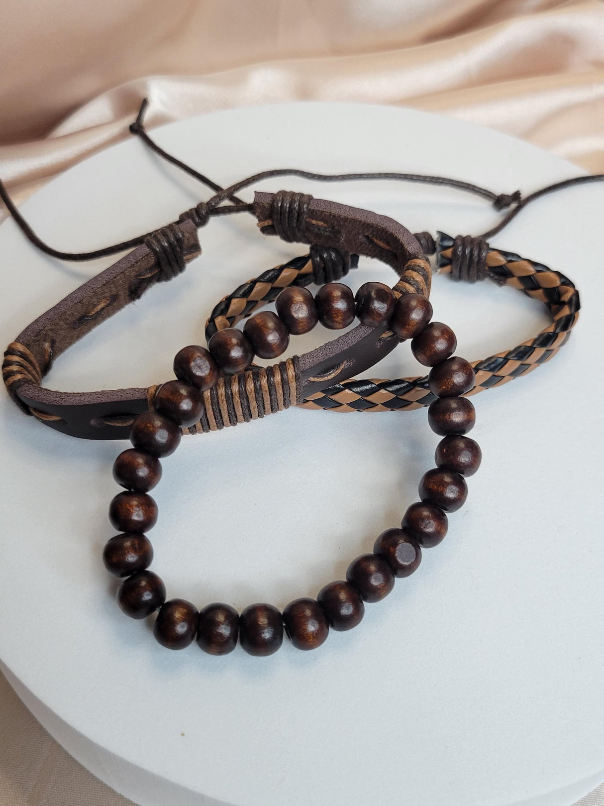 Boho Brown Leather Bracelet Stack – Adjustable Unisex Wristband Set