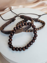 Boho Brown Leather Bracelet Stack – Adjustable Unisex Wristband Set