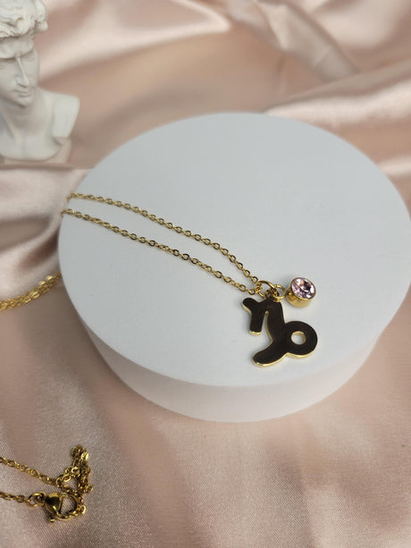 Zodiac Sign Necklace Gold – Astrology Pendant Necklace with Birthstone Charm – Horoscope Jewelry