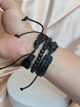 Black Braided Leather Bracelet Set – Adjustable Unisex Boho Wristbands