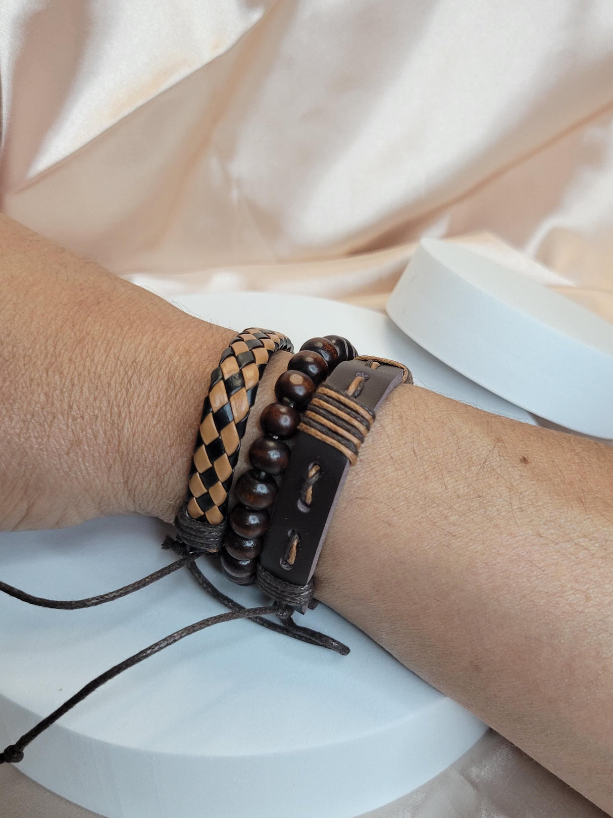Boho Brown Leather Bracelet Stack – Adjustable Unisex Wristband Set