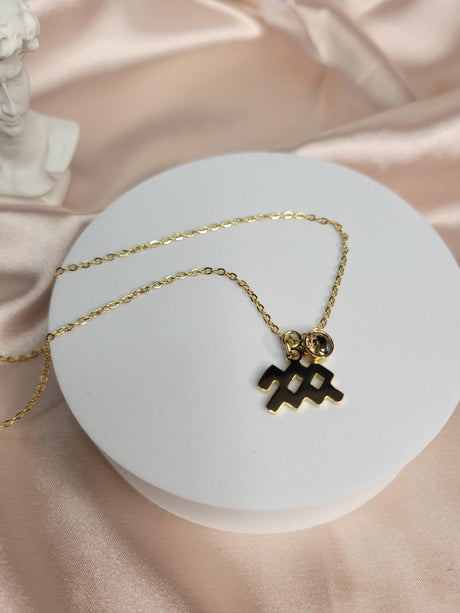Zodiac Sign Necklace Gold – Astrology Pendant Necklace with Birthstone Charm – Horoscope Jewelry